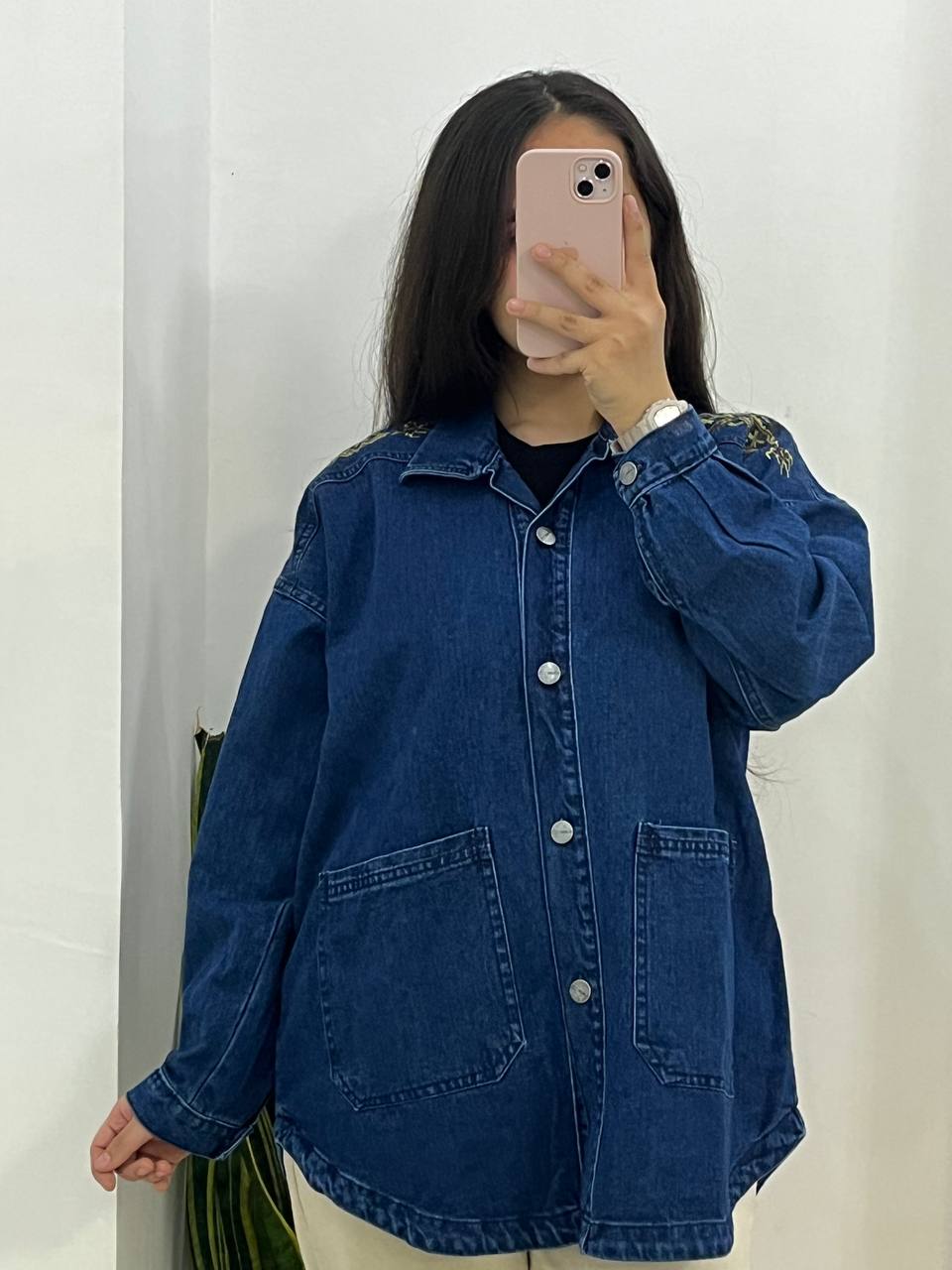 شومیز جین گلدوزی سورمه ای