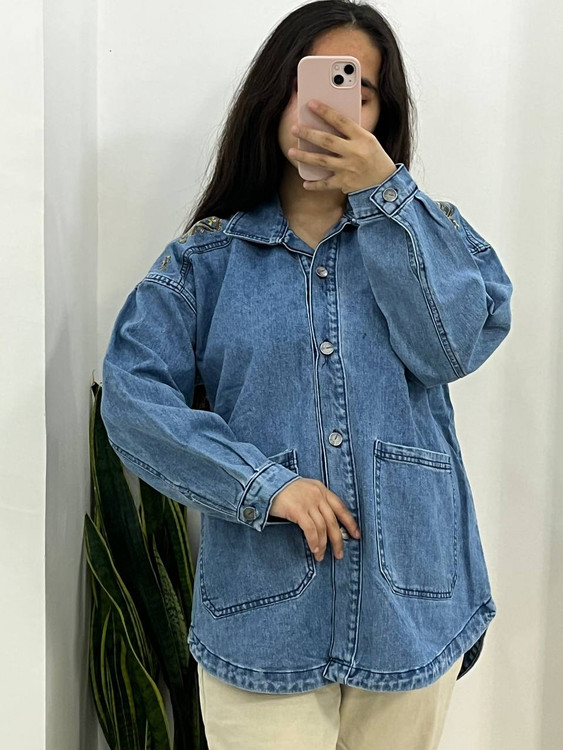 شومیز جین گلدوزی آبی